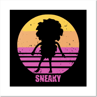 Sneaky Sasquatch Silhouette Distressed Sunset Vaporwave Posters and Art